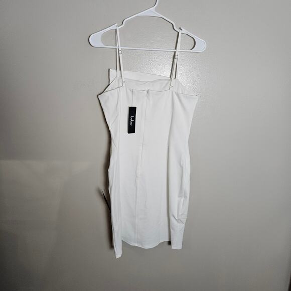 NWT Lulus Drinks On Me White Sleeveless Pleated Bodycon Dress Cocktail Sz L - Picture 7 of 12